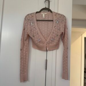Subtle Luxury Light Pink Embellished Silk & Cashmere Cardigan